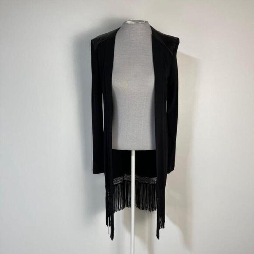 Iris Setlakwe Blazer Women’s Small Black Tunic Tassels Leather Blend Long Sleeve